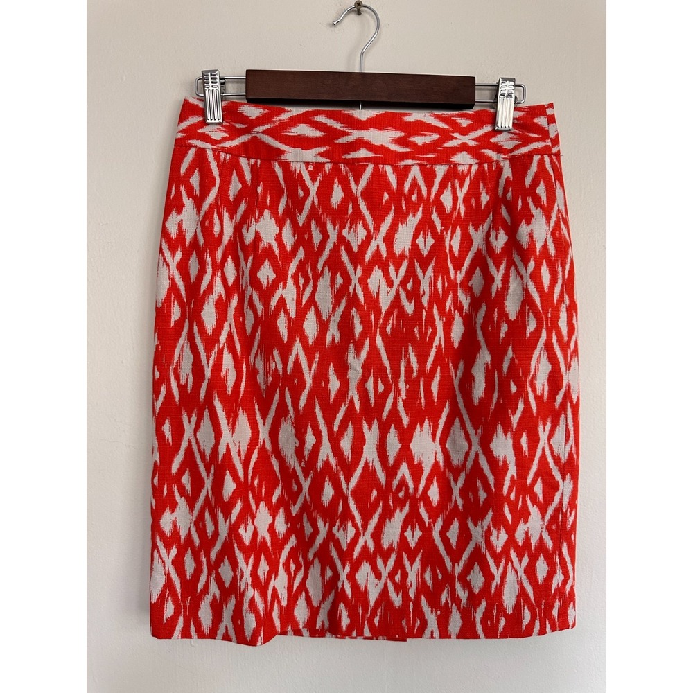 Banana Republic Size 4 Pencil Skirt Womens Orange White Ikat Print Stretch